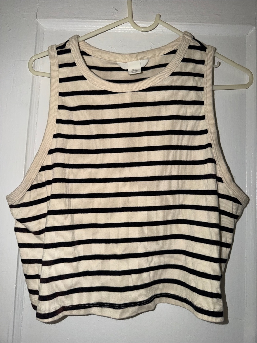 H&M Cream and Black Striped Cropped Tank